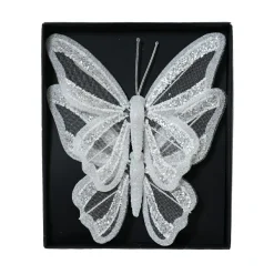 KAEMINGK Lot de 2 Papillons sur pince (H14 cm) Rêverie d'hiver Blanc Outlet