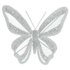 KAEMINGK Lot de 2 Papillons sur pince (H14 cm) Rêverie d'hiver Blanc Outlet
