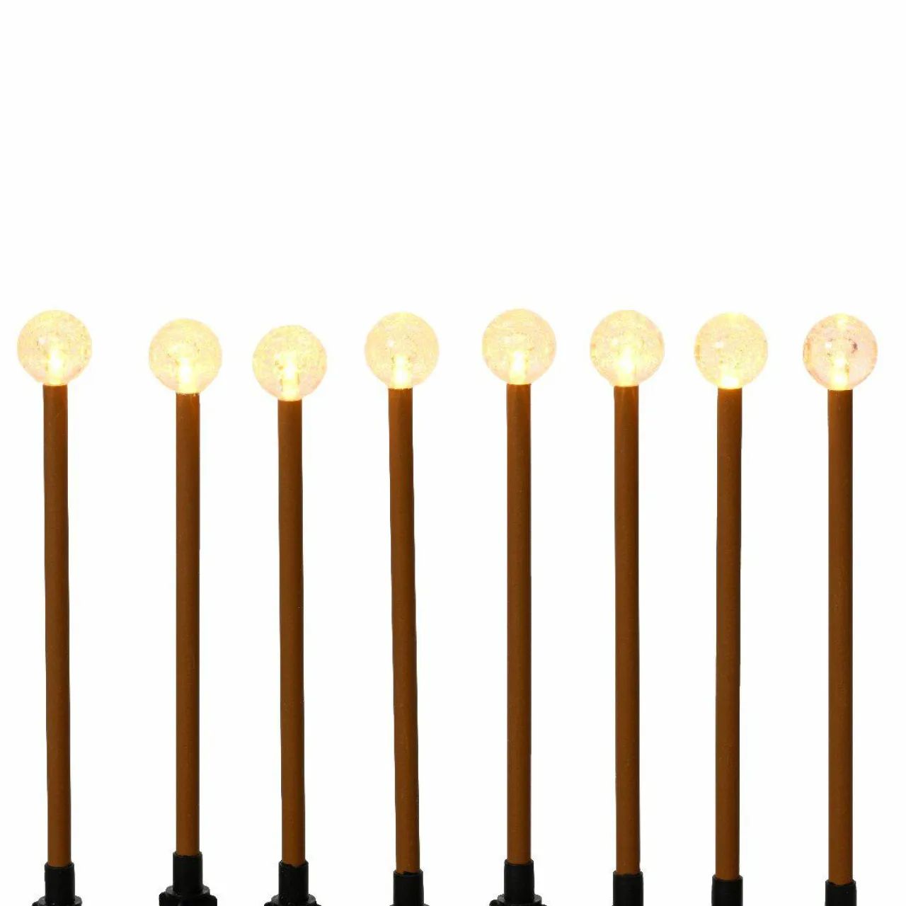 #N/A Lot de 8 pics lumineux à piles Sphères LED (H20 cm) Blanc chaud Marron