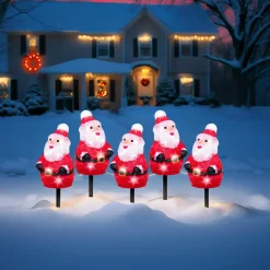 EMINZA Lot de 5 piquets de jardin lumineux 100 LED (H20 cm) Père Noël Blanc froid Discount