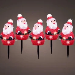 EMINZA Lot de 5 piquets de jardin lumineux 100 LED (H20 cm) Père Noël Blanc froid Discount