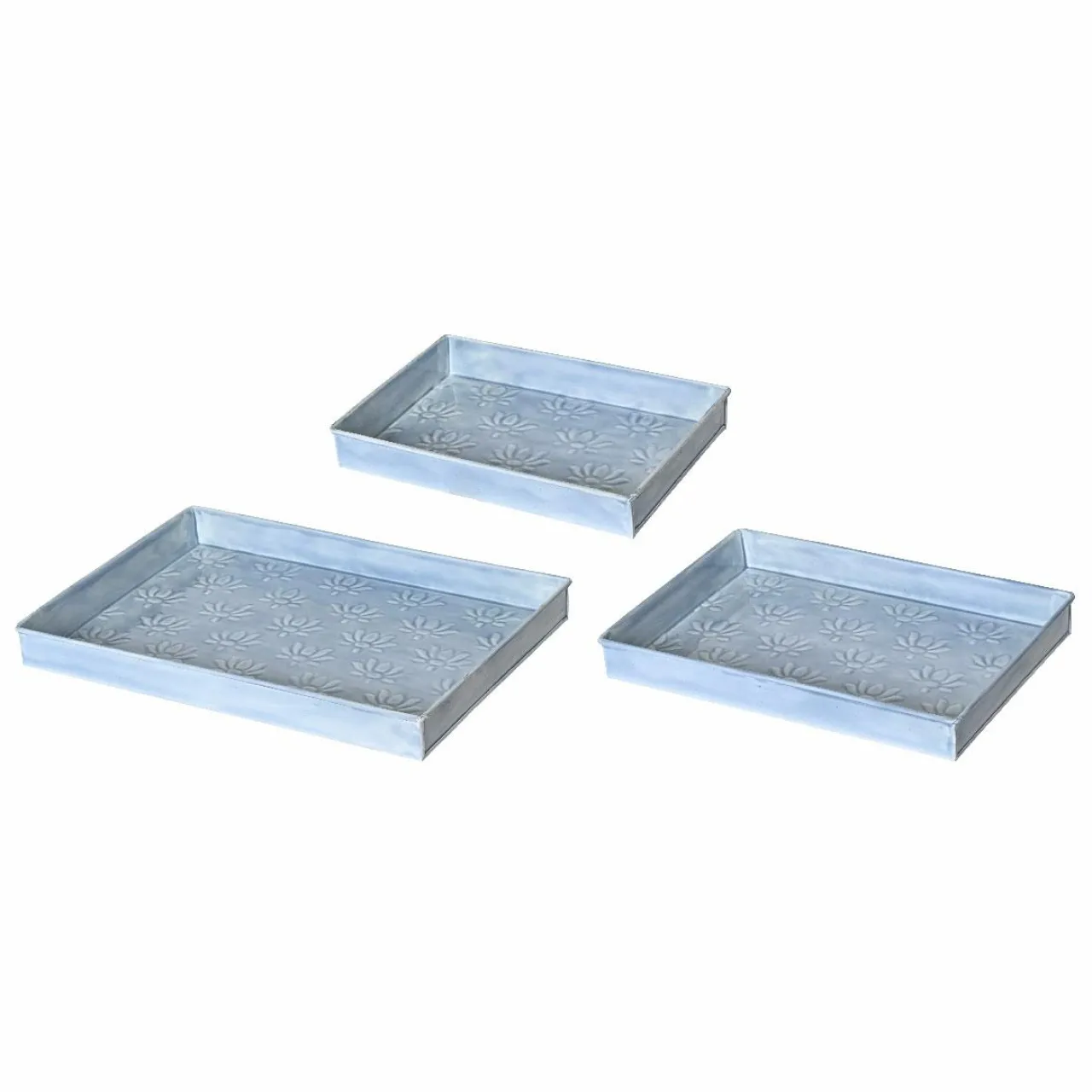 #N/A Lot de 3 plateaux décoratifs (34 x 24 cm) Fleurs d'Ésmée Bleu Hot