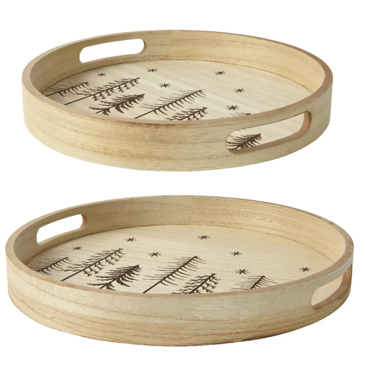 KAEMINGK Lot de 2 plateaux ronds en (D34-D29 cm) Sapins de Noël Bois Best