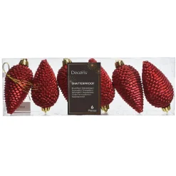 KAEMINGK Lot de 6 pommes de pin à suspendre (H8 cm) Alpine Rouge Sale