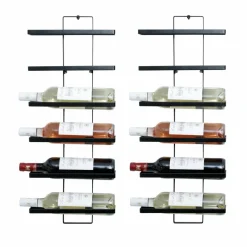 EMINZA Lot de 2 porte-bouteilles muraux métal 12 emplacements (H139 cm) Léo Noir