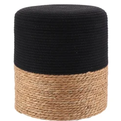 TENDANCE Lot de 2 poufs en bois et coton (H36 cm) Ibiza Noir