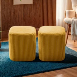 EMINZA Lot de 2 poufs en velours (H38 cm) Shan Jaune moutarde New