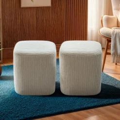 EMINZA Lot de 2 poufs velours (H 38 cm) Shan Beige Online