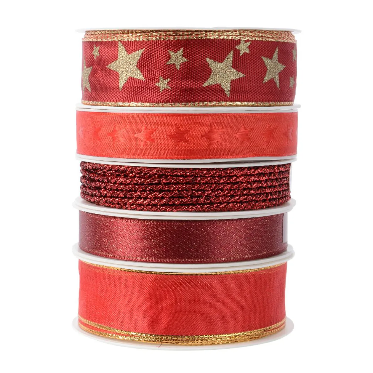 KAEMINGK Lot de 5 rubans de Noël 3 m - Satin et étoiles Rouge Hot