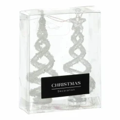 KOOPMAN Lot de 2 sapins de Noël à suspendre (H11 cm) Spirale Blanc irisé Hot