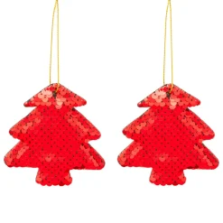 JJA Lot de 2 sapins à suspendre (H9 cm) Sequins Rouge Best