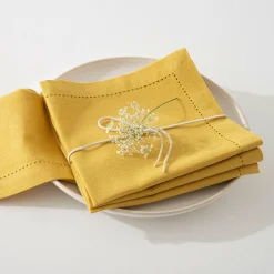 ATMOSPHERA Lot de 4 serviettes coton (40 x 40 cm) Chambray Ocre Jaune ocre Best