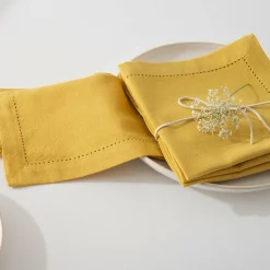 ATMOSPHERA Lot de 4 serviettes coton (40 x 40 cm) Chambray Ocre Jaune ocre Best
