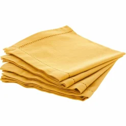 ATMOSPHERA Lot de 4 serviettes coton (40 x 40 cm) Chambray Ocre Jaune ocre Best