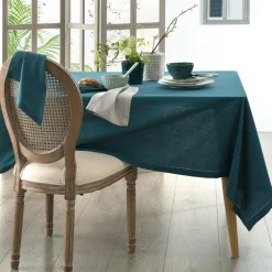 ATMOSPHERA Lot de 4 serviettes coton (40 x 40 cm) Chambray Bleu canard Sale