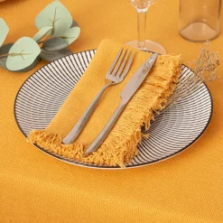 ATMOSPHERA Lot de 2 serviettes coton (40 x 40 cm) Maha Jaune ocre Best