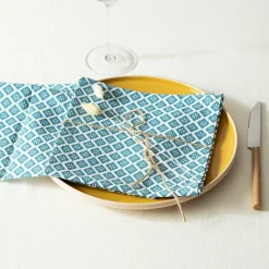 ATMOSPHERA Lot de 4 serviettes coton (40 x 40 cm) Tika Bleu canard New