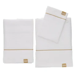 TENDANCE Lot de serviettes de bain 50x90 cm + 70x130 cm + 1 gant de toilette Japandi et or Blanc Hot