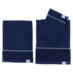 TENDANCE Lot de serviettes de bain 50x90 cm + 70x130 cm + 1 gant de toilette Japandi et argent Bleu marine Hot