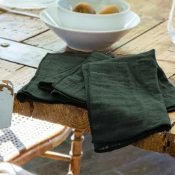 EMINZA Lot de 3 serviettes de table gaze de coton (40 x 40 cm) Gaïa Vert sapin New