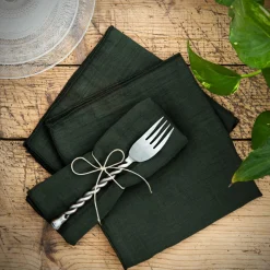 EMINZA Lot de 3 serviettes de table gaze de coton (40 x 40 cm) Gaïa Vert sapin New