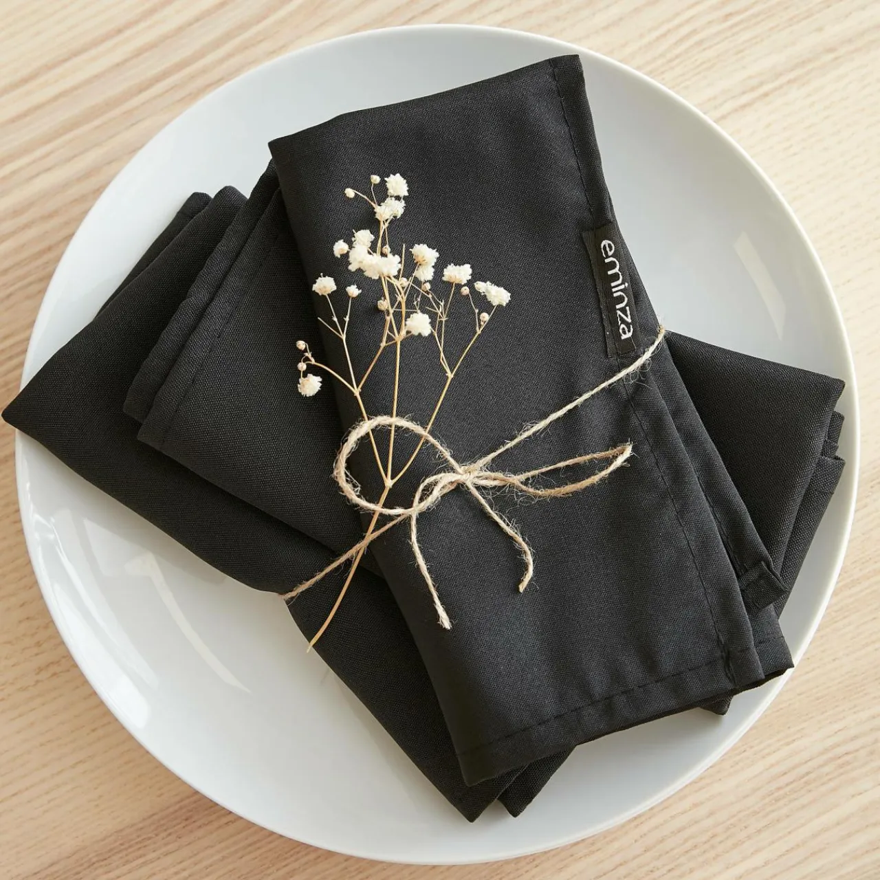 EMINZA Lot de 3 serviettes de table polyester (40 x 40 cm) Elise es Noir Clearance