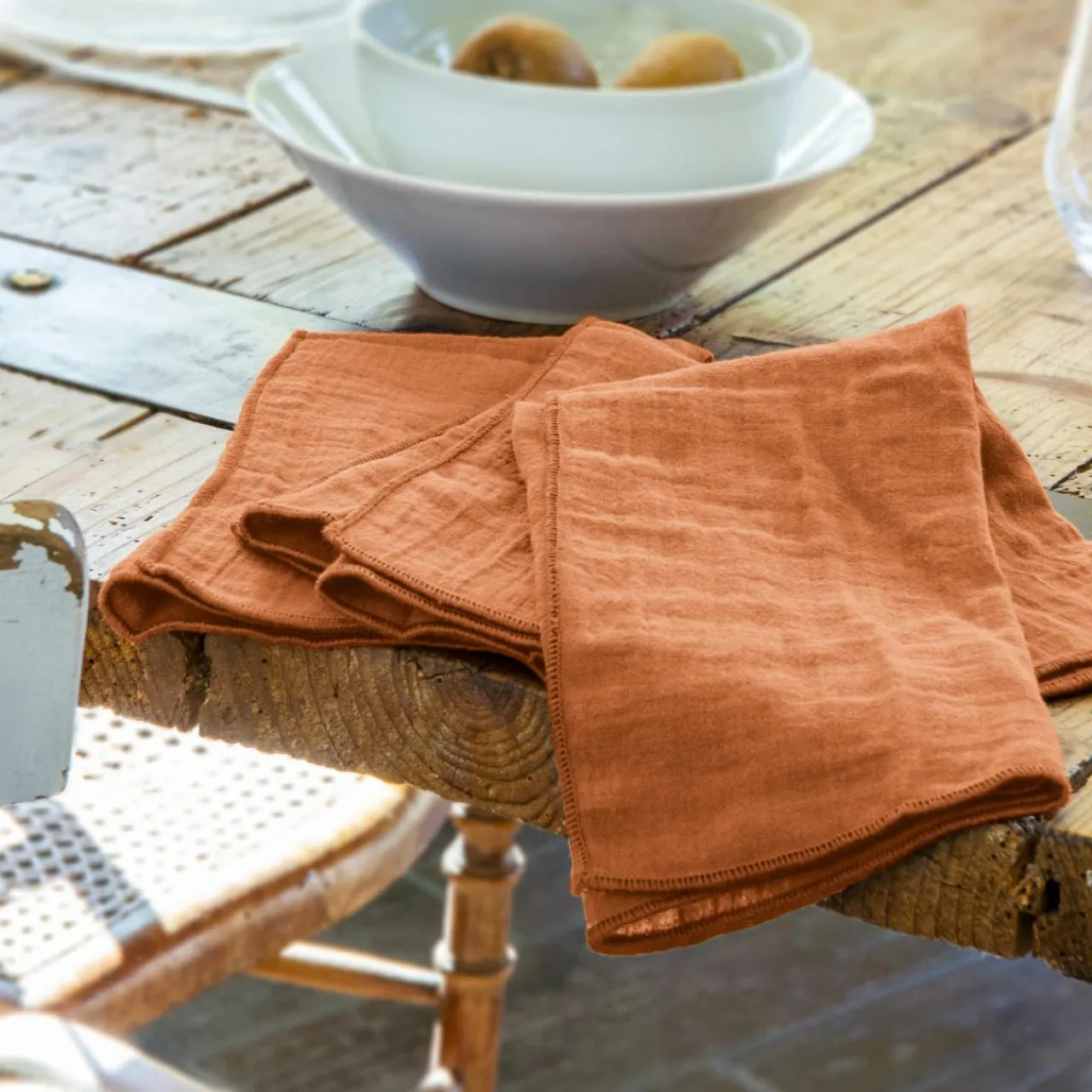 EMINZA Lot de 3 serviettes gaze de coton (40 x 40 cm) Gaïa Abricot Discount
