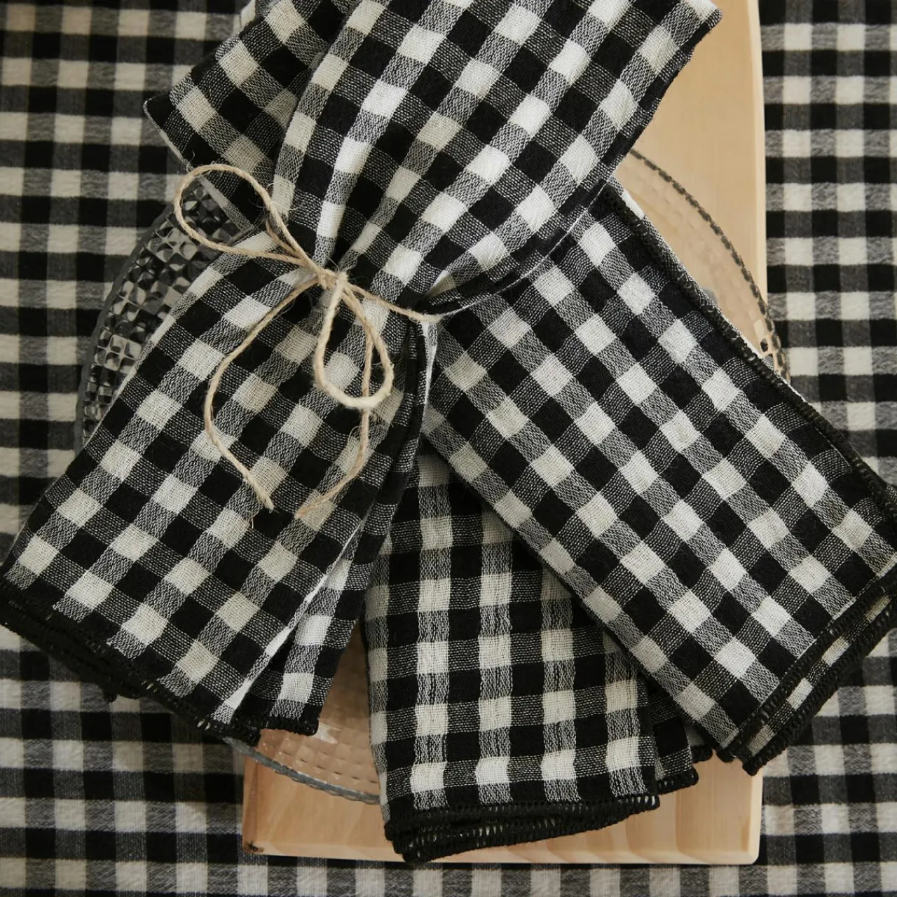 EMINZA Lot de 3 serviettes gaze de coton (40 x 40 cm) Gaïa vichy e Noir Hot