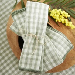EMINZA Lot de 3 serviettes gaze de coton (40 x 40 cm) Gaïa vichy Vert Eucalyptus New