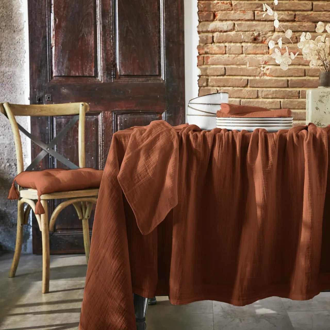 EMINZA Lot de 3 serviettes gaze de coton (40 x 40 cm) Gaïa Terracotta Online