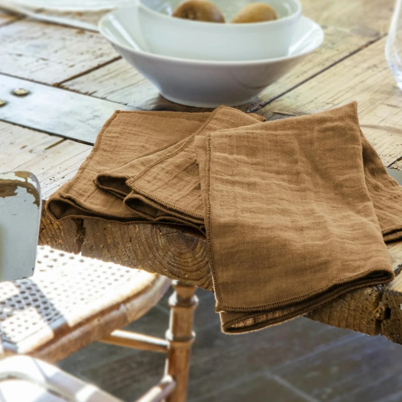 EMINZA Lot de 3 serviettes gaze de coton (40 x 40 cm) Gaïa Camel Discount
