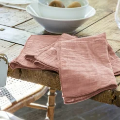 EMINZA Lot de 3 serviettes gaze de coton (40 x 40 cm) Gaïa Rose Pêche Outlet