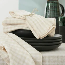 EMINZA Lot de 3 serviettes gaze de coton (40 x 40 cm) Gaïa vichy Beige Hot