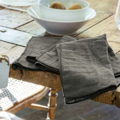 EMINZA Lot de 3 serviettes gaze de coton (40 x 40 cm) Gaïa Gris granit Gris foncé Outlet