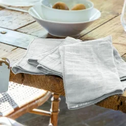 EMINZA Lot de 3 serviettes gaze de coton (40 x 40 cm) Gaïa Gris nuage Gris clair