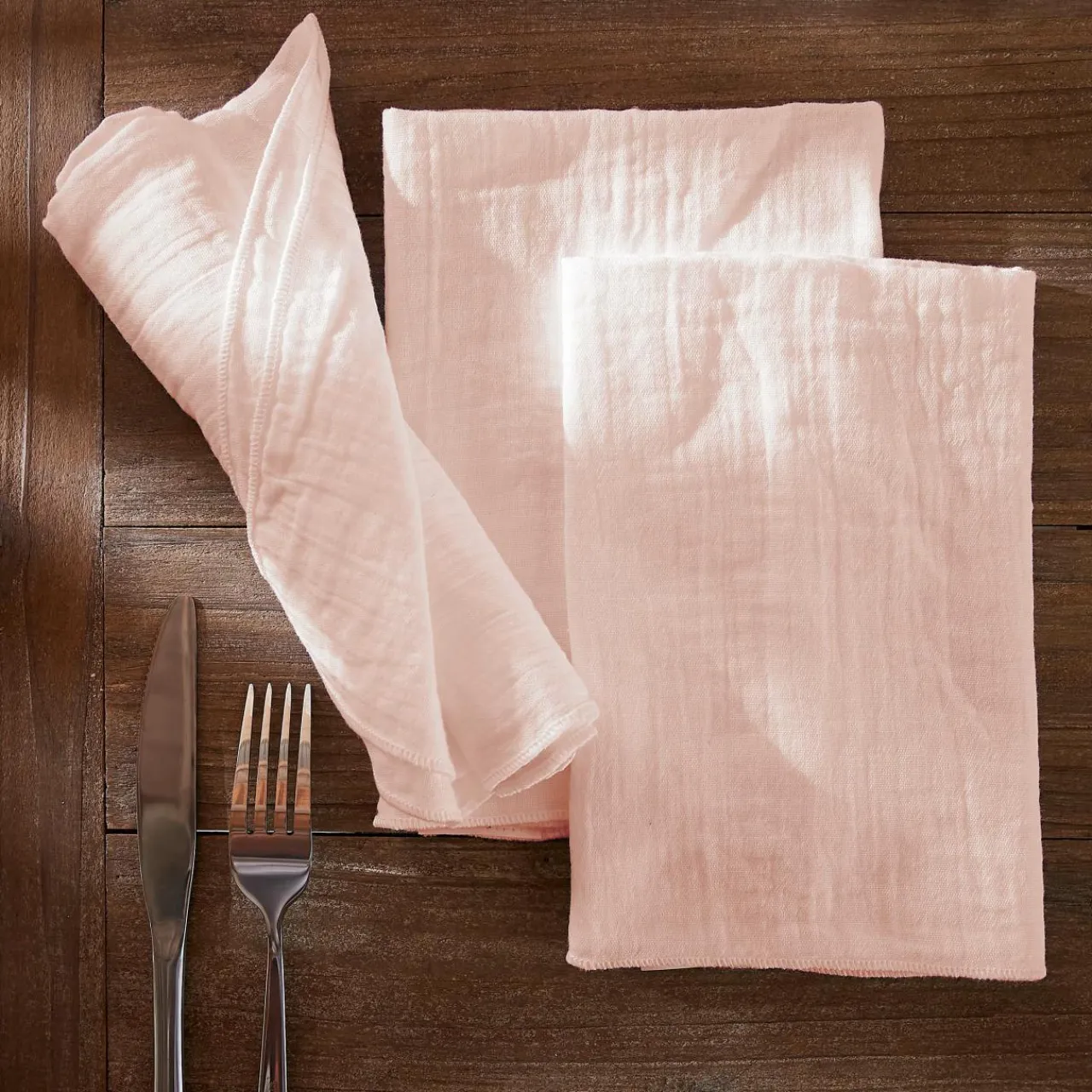 EMINZA Lot de 3 serviettes gaze de coton (40 x 40 cm) Gaïa Rose poudré Sale
