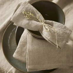 EMINZA Lot de 3 serviettes lin lavé (40 x 40 cm) Louise s Beige Sale