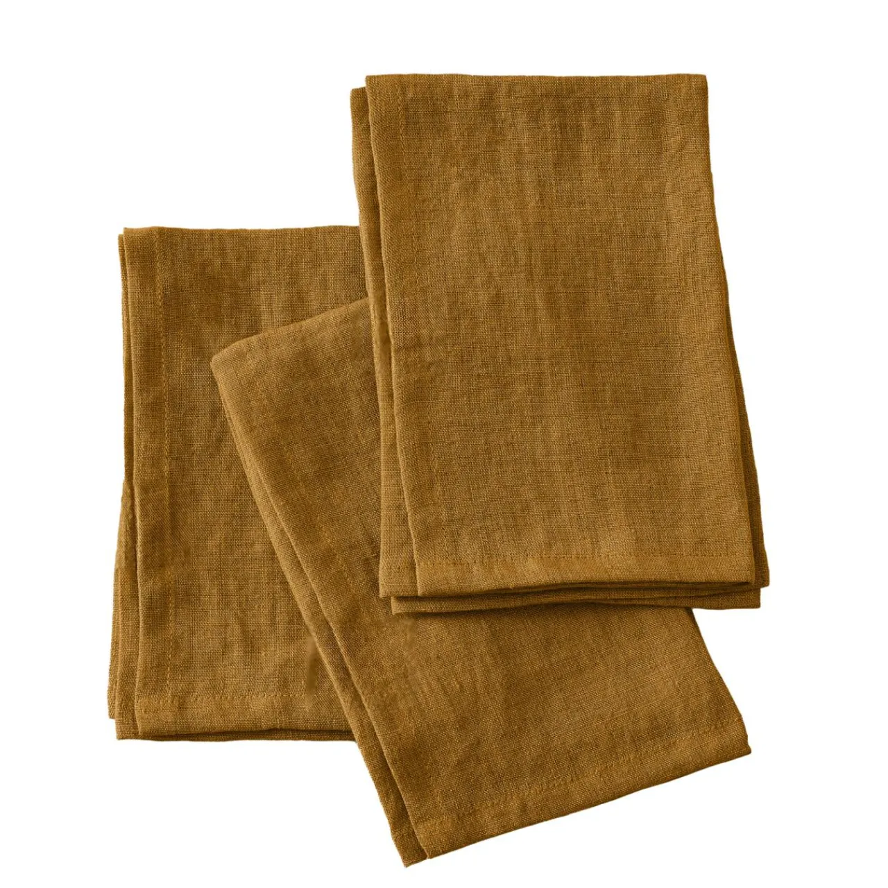 EMINZA Lot de 3 serviettes lin lavé (40 x 40 cm) Louise Caramel Hot