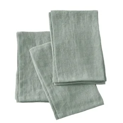 EMINZA Lot de 3 serviettes lin lavé (40 x 40 cm) Louise Vert Eucalyptus Sale