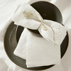 EMINZA Lot de 3 serviettes lin lavé (40 x 40 cm) Louise hes Blanc Discount