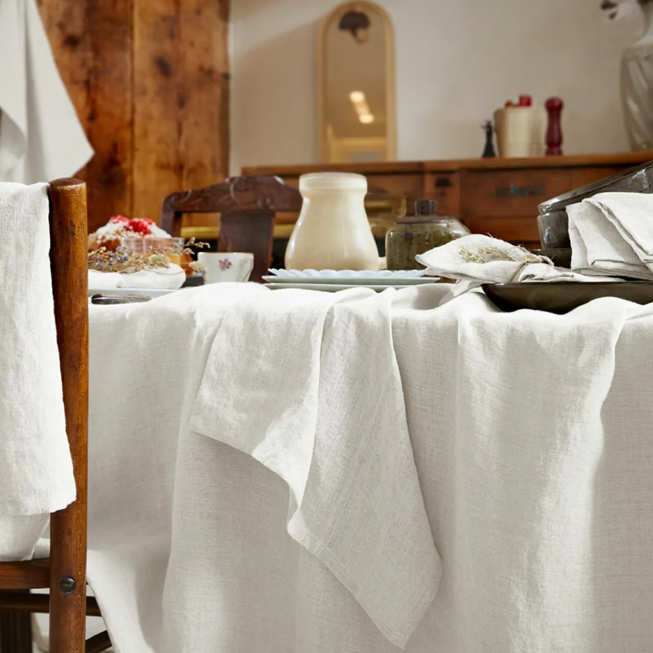EMINZA Lot de 3 serviettes lin lavé (40 x 40 cm) Louise hes Blanc Discount