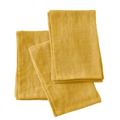 EMINZA Lot de 3 serviettes lin lavé (40 x 40 cm) Louise Jaune moutarde Sale