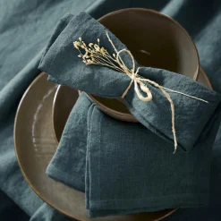 EMINZA Lot de 3 serviettes lin lavé (40 x 40 cm) Louise Gris ardoise Best