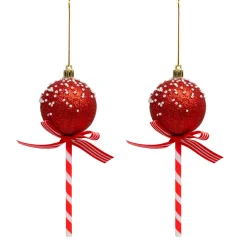 JJA Lot de 2 sucettes à suspendre (H15 cm) Bonbons de Noël Rouge Sale