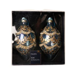 KAEMINGK Lot de 2 suspensions de Noël en verre (H14 cm) Feuillages d'hiver Bleu Outlet