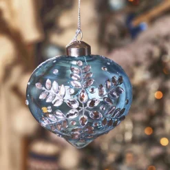 KAEMINGK Lot de 2 suspensions de Noël en verre (D100 mm) Éclat de Noël Bleu Ciel Hot