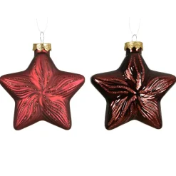 KAEMINGK Lot de 2 suspensions de Noël en verre (H10 cm) Étoiles Céleste Bordeaux New