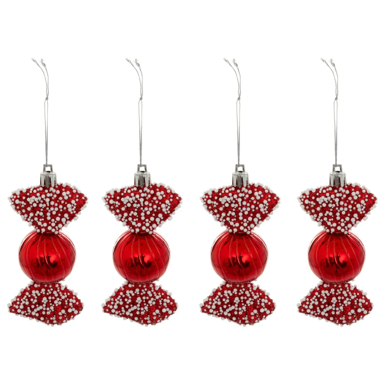 JJA Lot de 4 suspensions de Noël (H10 cm) Bonbons délice Rouge Discount