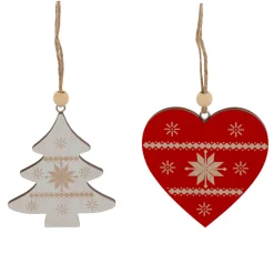 JJA Lot de 2 suspensions en bois (H8 cm) Duo Savoyard Blanc et Rouge Discount