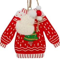 JJA Lot de 2 suspensions en bois (H12 cm) Pull de Noël et blanc Rouge Hot